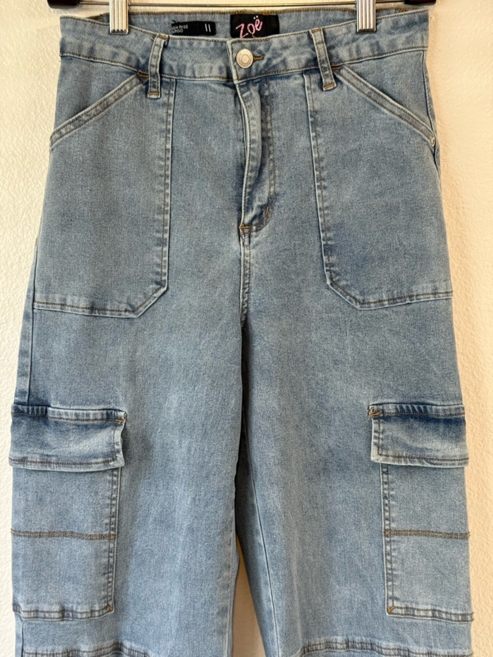 VTG Zoe High-Waist Cargo Pants Light Blue Wash Size 2 Streetwear Utility Y2K - Picture 2 of 9
